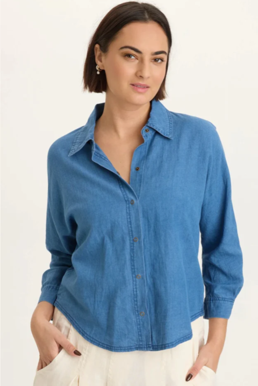 XCVI Abena Indigo Twill Snap Blouse